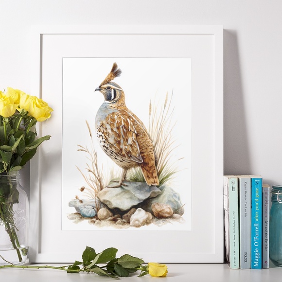Watercolor Quail Wall Art Print, Unframed - Vibrant Nature-Inspired Home Decor - Picture 6 of 6